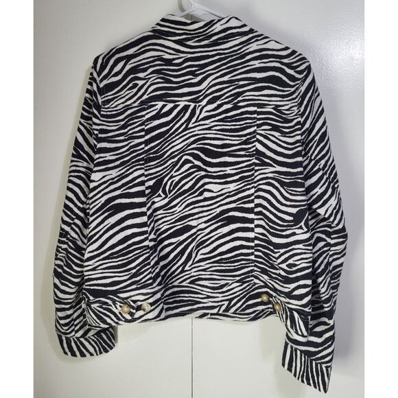 JNY Jones New York Women's SZ XL Zebra Print Linen Blend Button Front Jacket - Picture 2 of 8